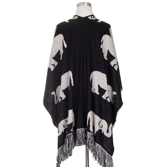 Code22 Elephant Print Reversible Ruana with Tassel - Picture 3 of 4